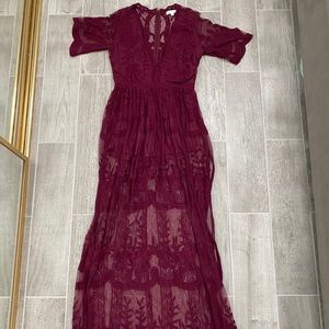 Red floral lace dress